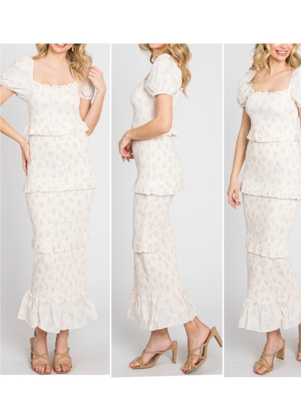 MABLE Ada Tiered Smocked Cap Sleeve Floral Dress